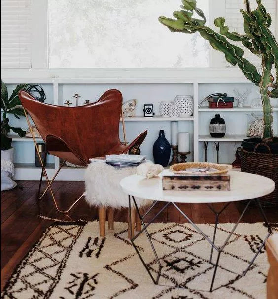 Handmade leather 2 Butterfly Chair 1 stool Goat leather