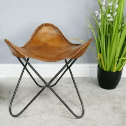 Handmade leather 2 Butterfly Chair 1 stool Goat leather