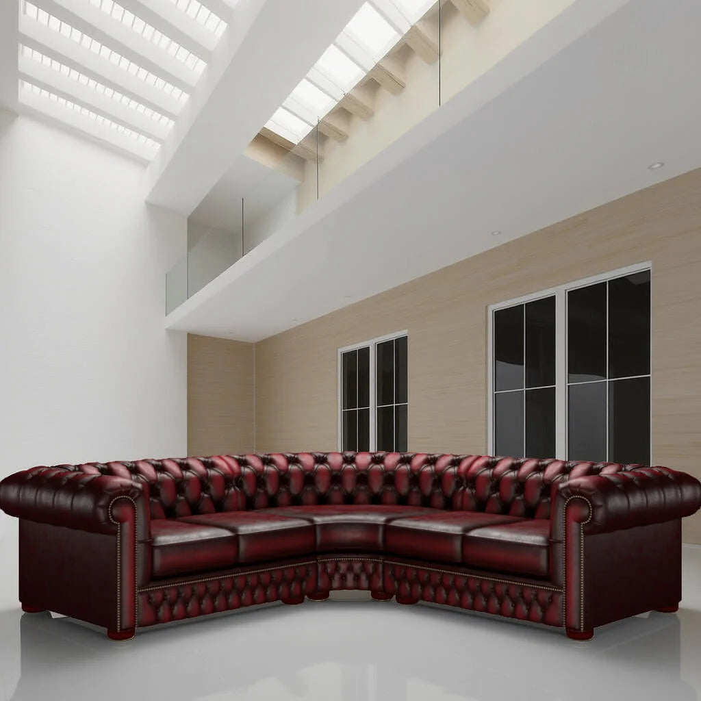 Red L shape Chesterfield Sofa