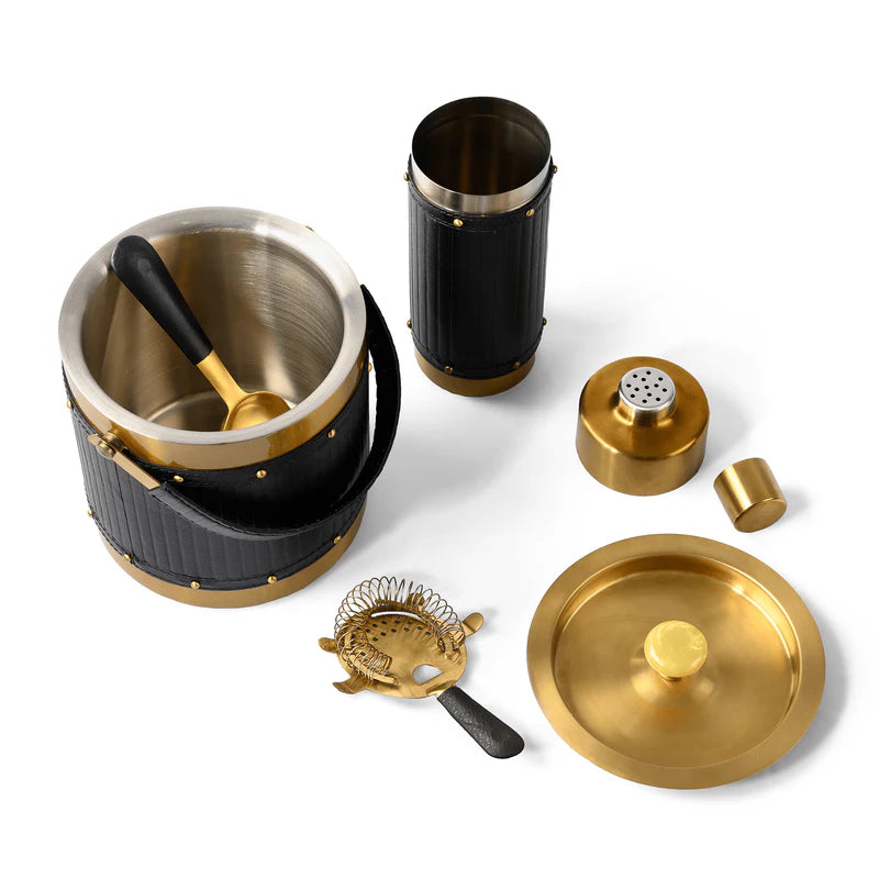 Luxury Black Leather Bar Accessories Set of 4