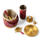 Luxury Red Leather Bar Accessories Set of 4