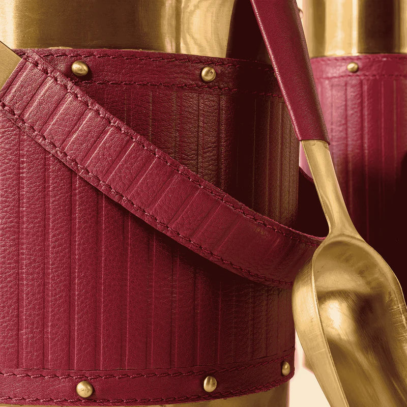 Luxury Red Leather Bar Accessories Set of 4