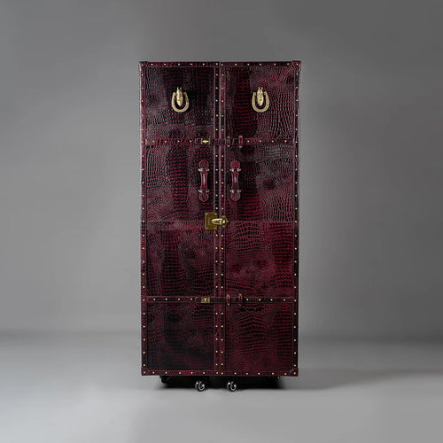 Artemis Premium Burgundy Croco Leather Bar Cabinet