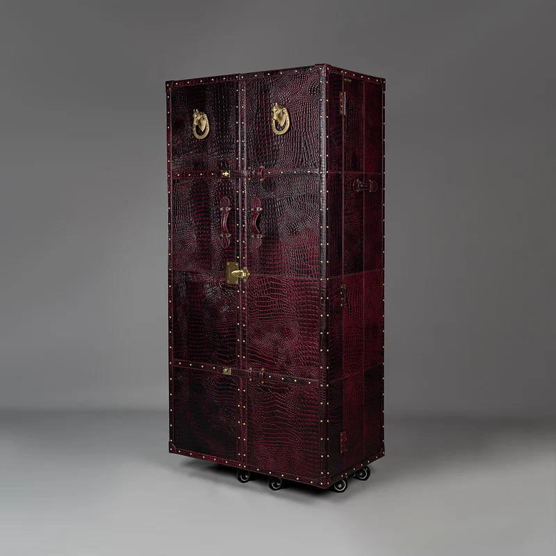 Artemis Premium Burgundy Croco Leather Bar Cabinet
