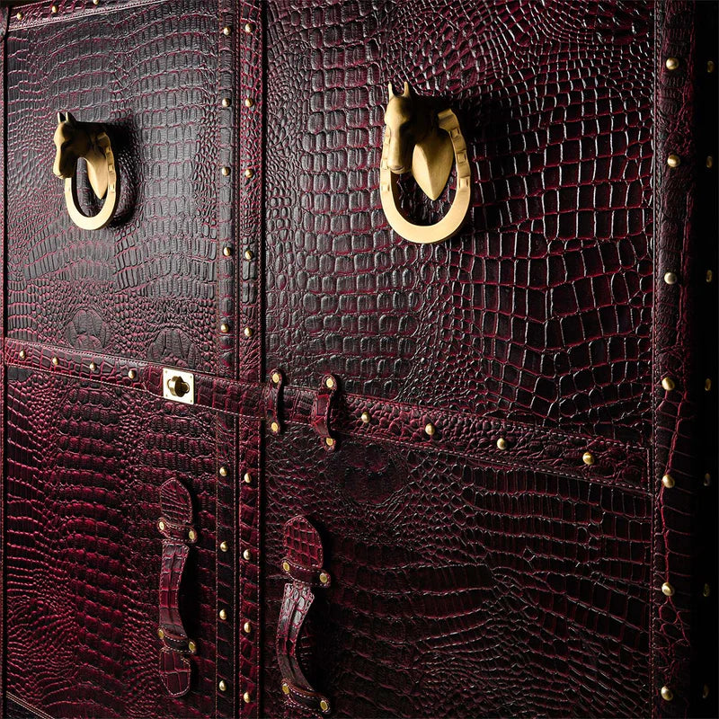 Artemis Premium Burgundy Croco Leather Bar Cabinet