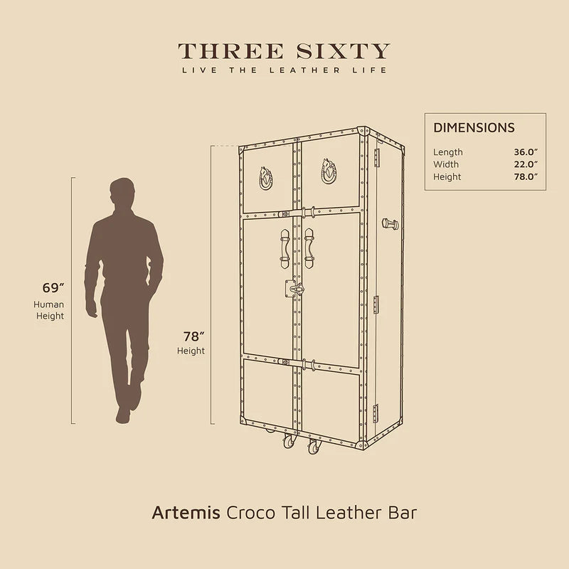 Artemis Premium Burgundy Croco Leather Bar Cabinet