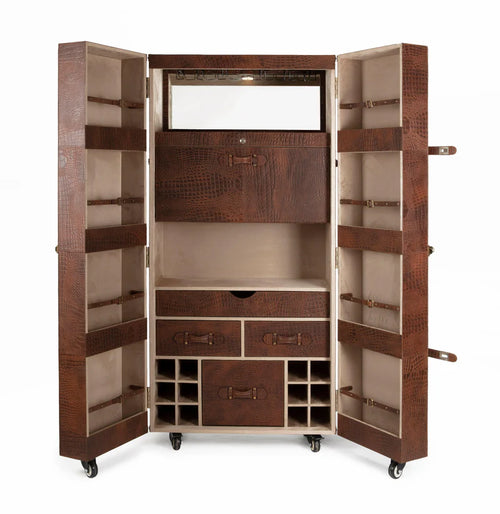 Artemis Croco Tall Leather Bar Cabinet (Tan)