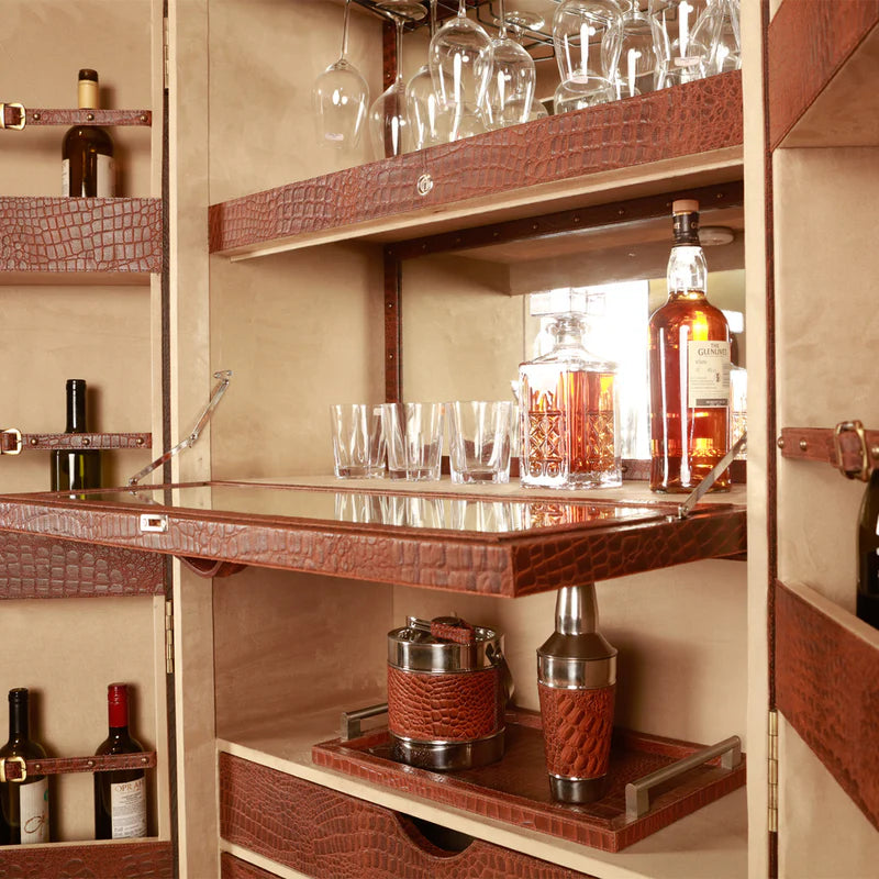 Artemis Croco Tall Leather Bar Cabinet (Tan)