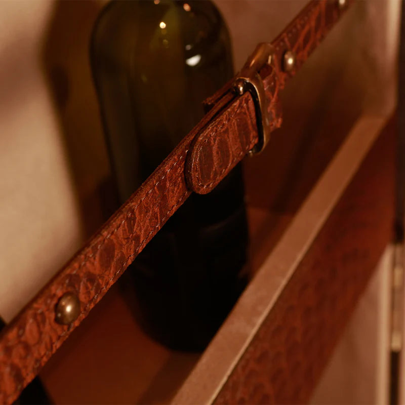 Artemis Croco Tall Leather Bar Cabinet (Tan)