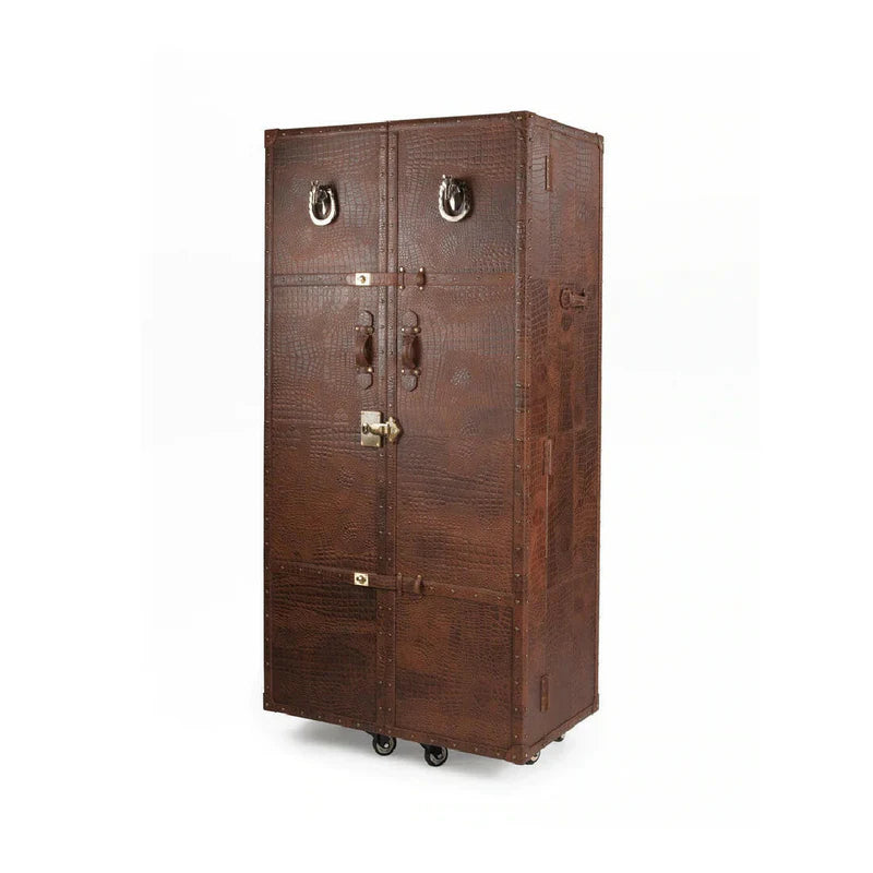 Artemis Croco Tall Leather Bar Cabinet (Tan)