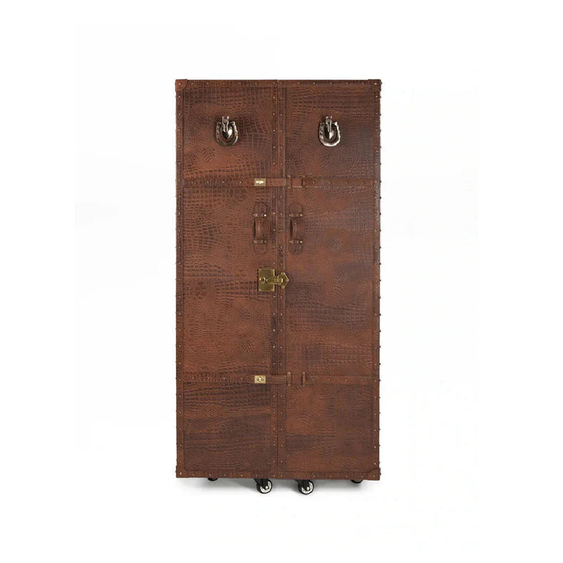 Artemis Croco Tall Leather Bar Cabinet (Tan)
