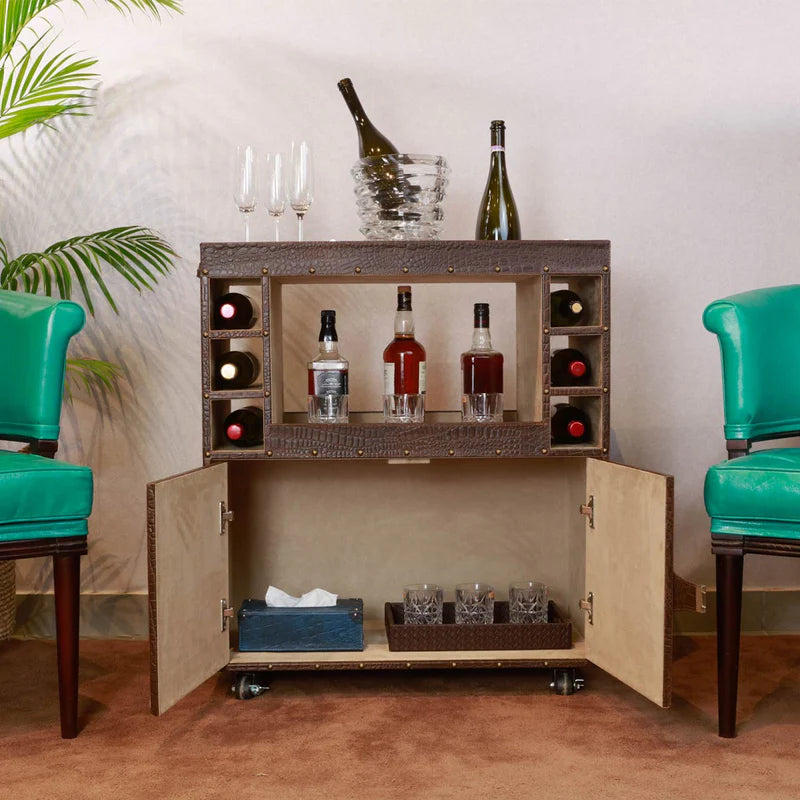 Belize Tan Leather Bar Trolley