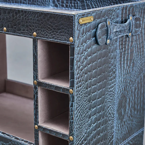 Belize Premium Blue Leather Bar Cart