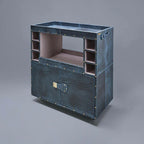 Belize Premium Blue Leather Bar Cart