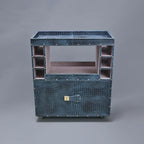Belize Premium Blue Leather Bar Cart
