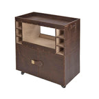 Belize Brown Leather Bar Shelf on Wheels