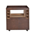 Belize Brown Leather Bar Shelf on Wheels