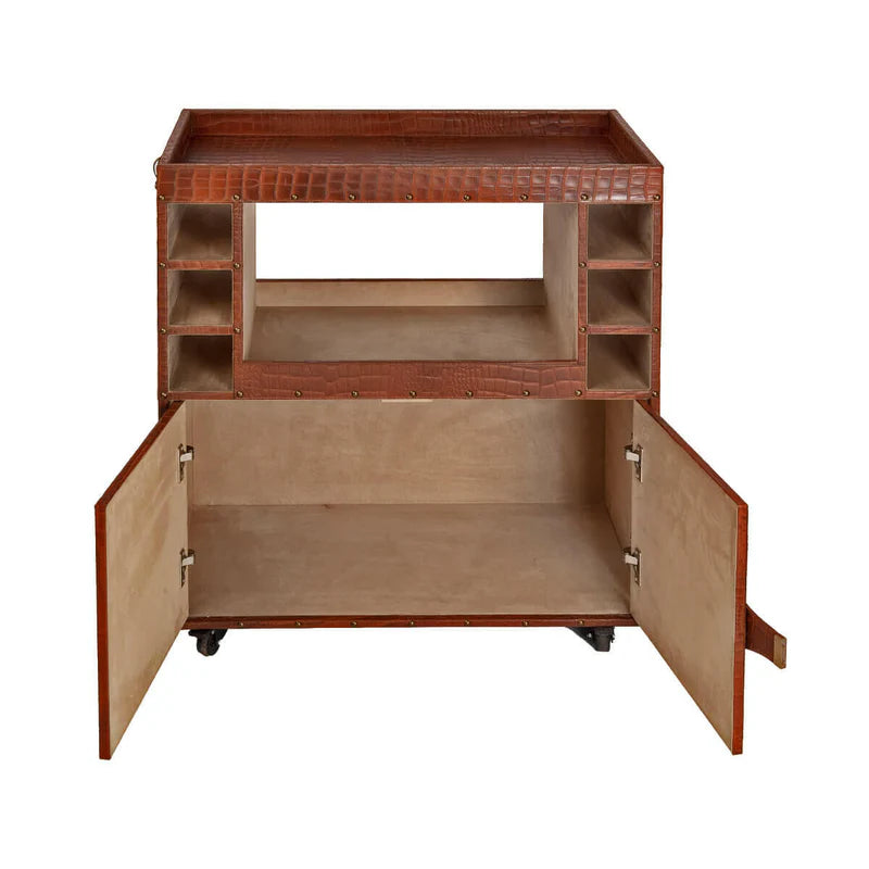 Belize Tan Leather Bar Trolley