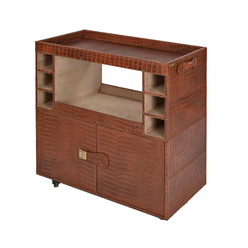 Belize Tan Leather Bar Trolley