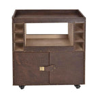 Belize Brown Leather Bar Shelf on Wheels