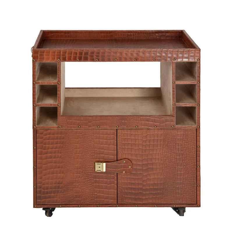 Belize Tan Leather Bar Trolley