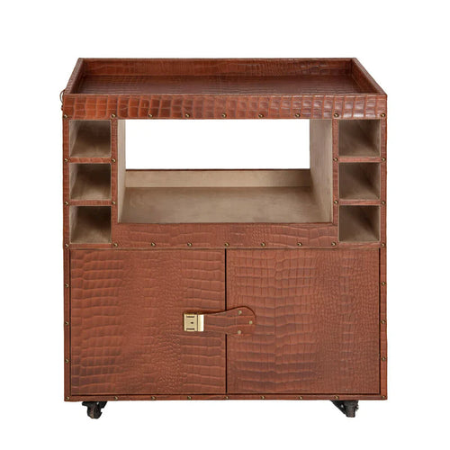 Belize Tan Leather Bar Trolley