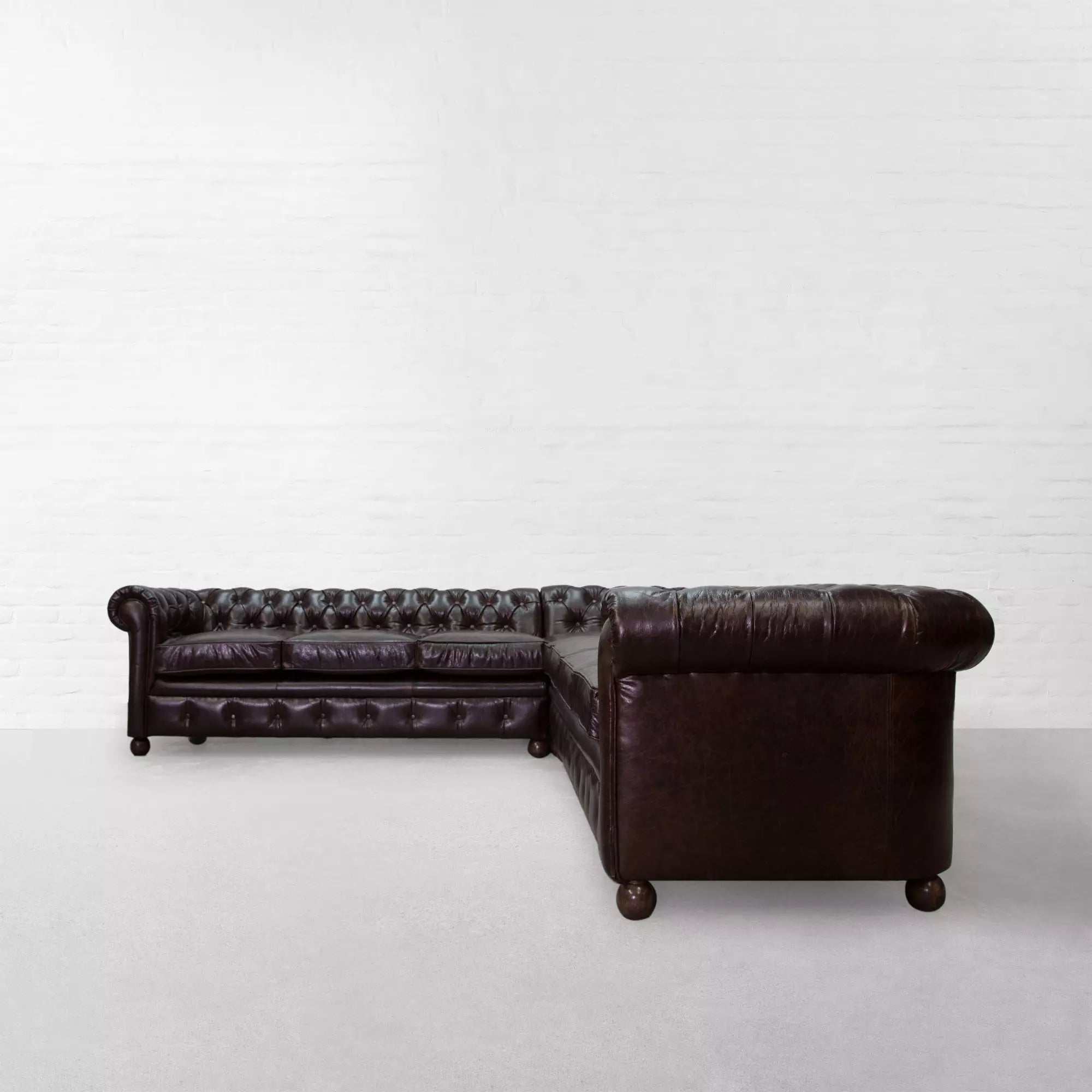 Chocolate Brown L shape Chesterfield Sofa