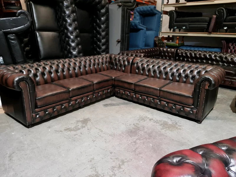 Rustic Brown L shape Chesterfield Sofa