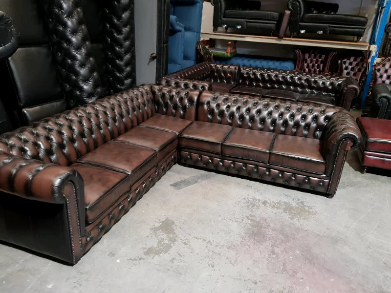 Rustic Brown L shape Chesterfield Sofa