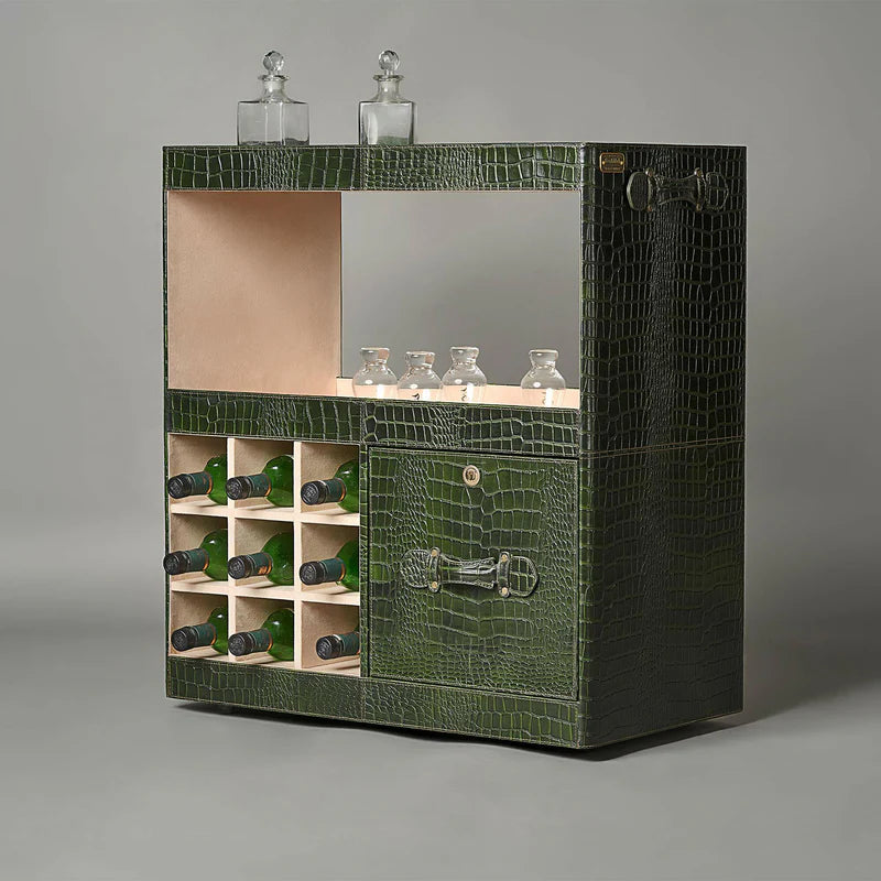 Debonair Luxury Green Croco Bar Cart