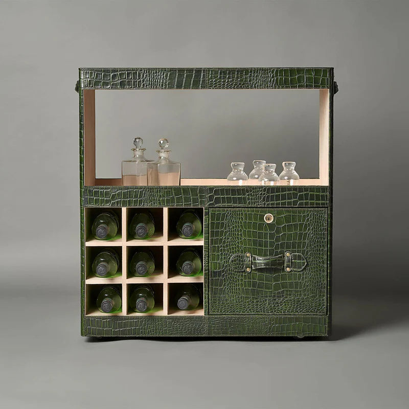 Debonair Luxury Green Croco Bar Cart