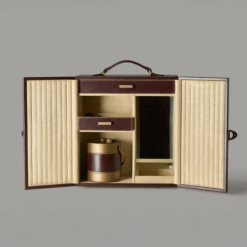 Hideaway Brown Leather Portable Bar
