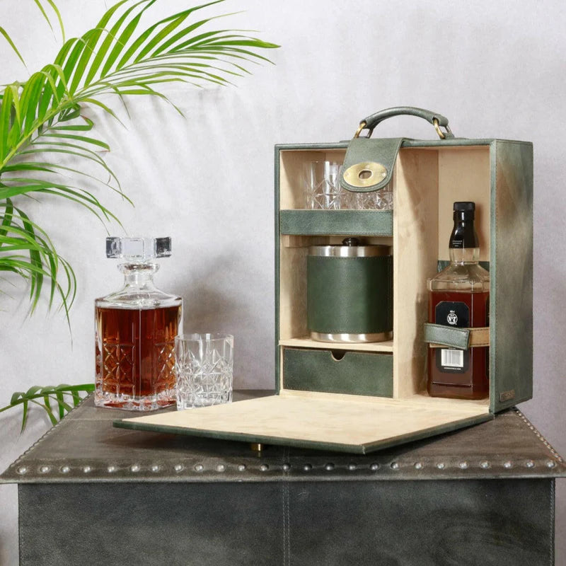 Luxury Olive Green Portable Bar Briefcase