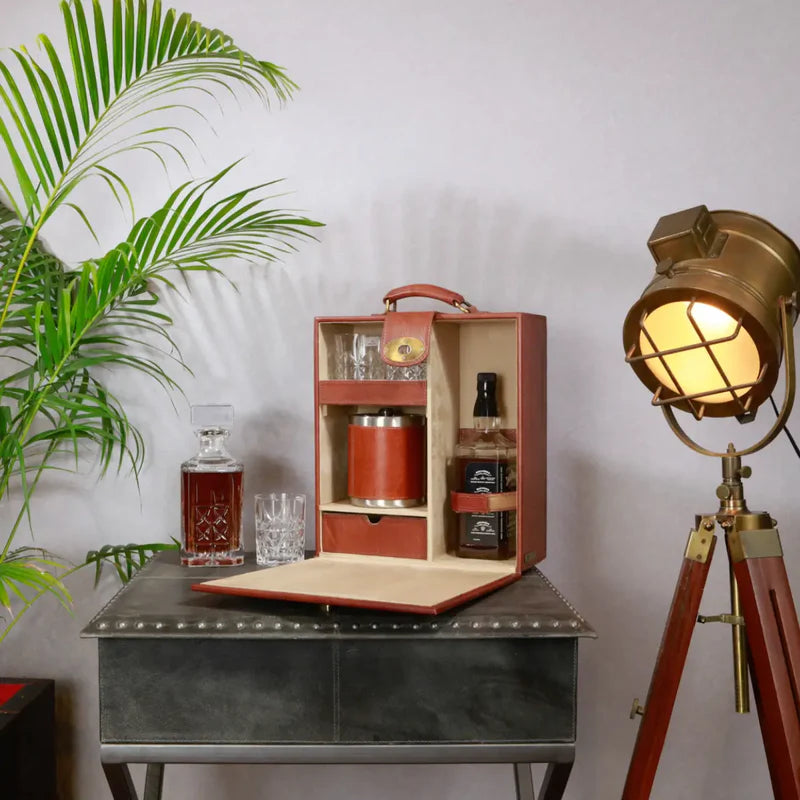 Luxury Tan Portable Bar Briefcase