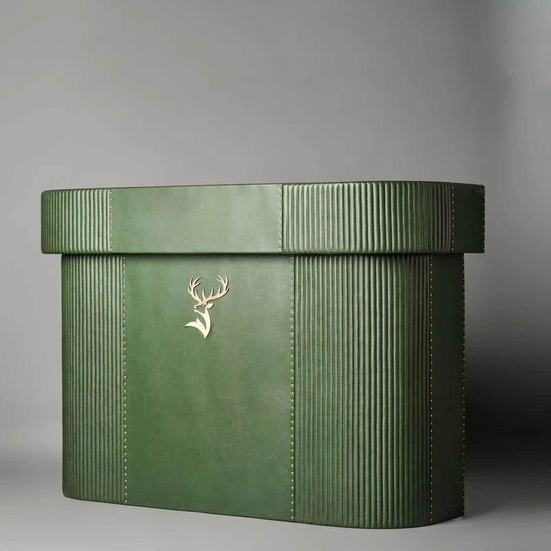 Linear Olive Green Leather Bar Counter Cabinet