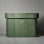 Linear Olive Green Leather Bar Counter Cabinet