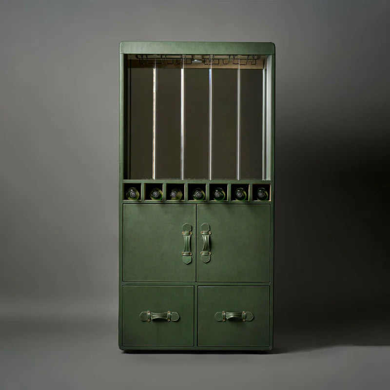 Premium Olive Green Leather Linear Bar Shelf