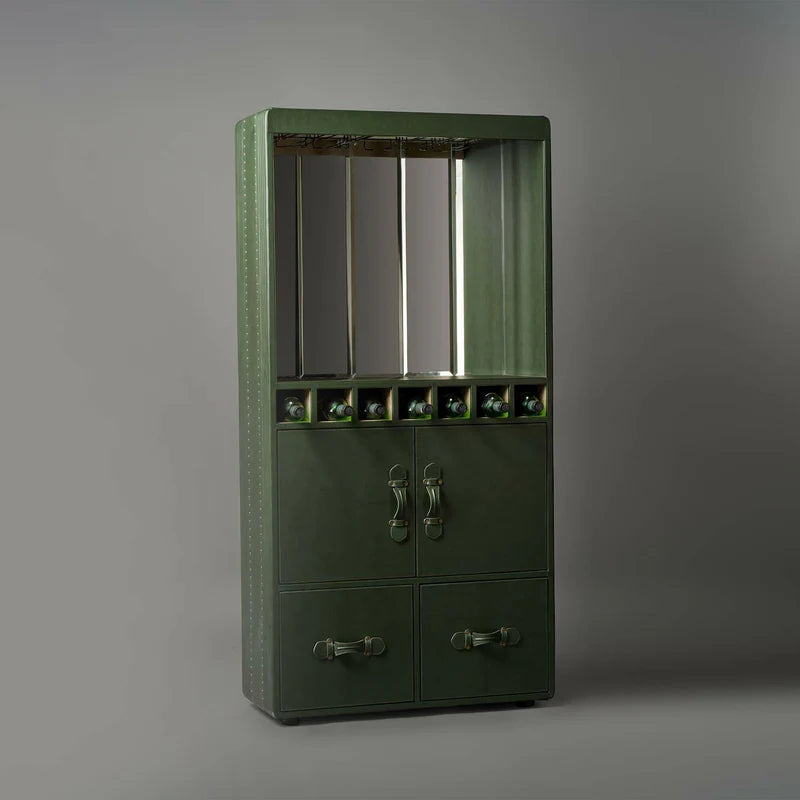Premium Olive Green Leather Linear Bar Shelf