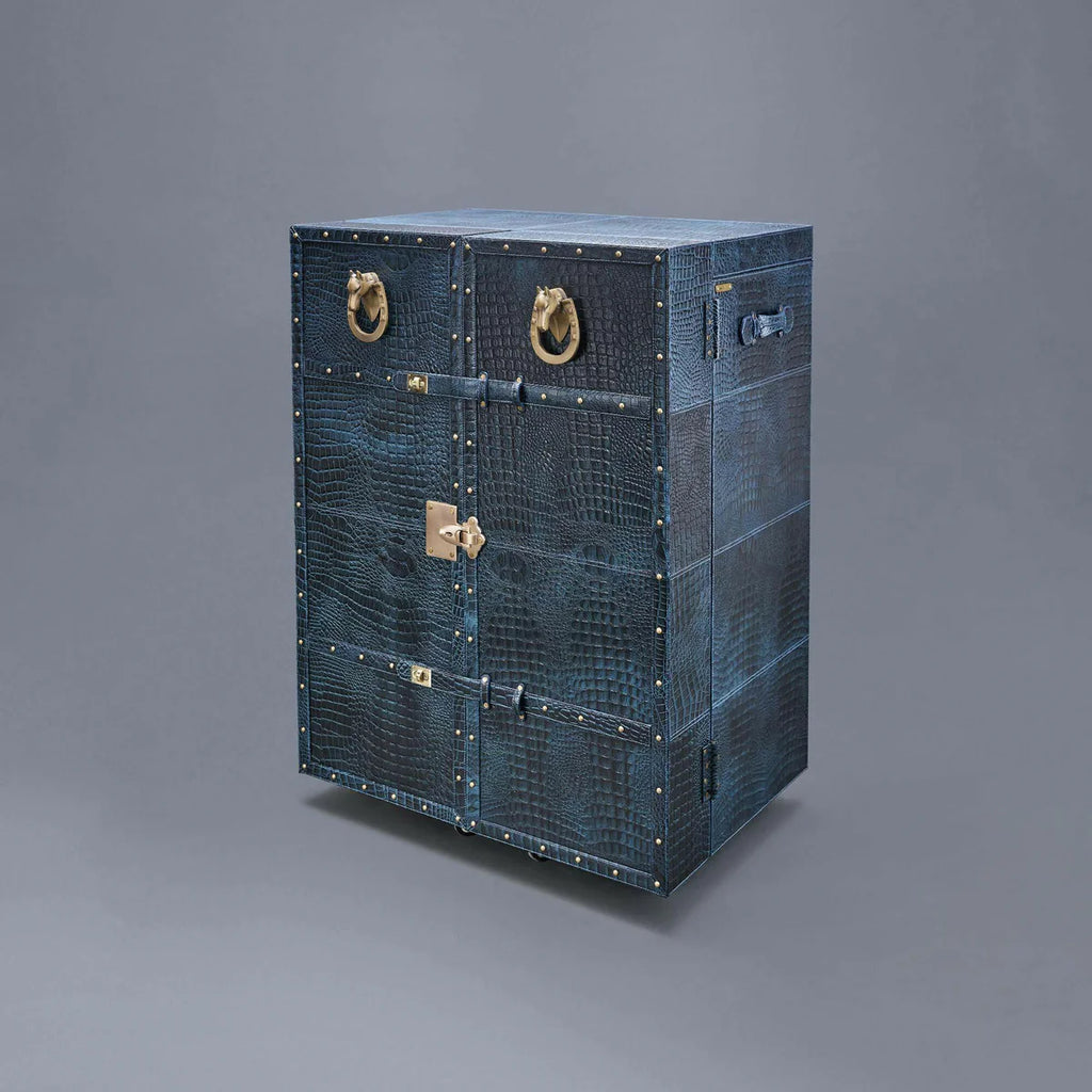 Mandalay Croco Top-Opening Leather Bar in Blue