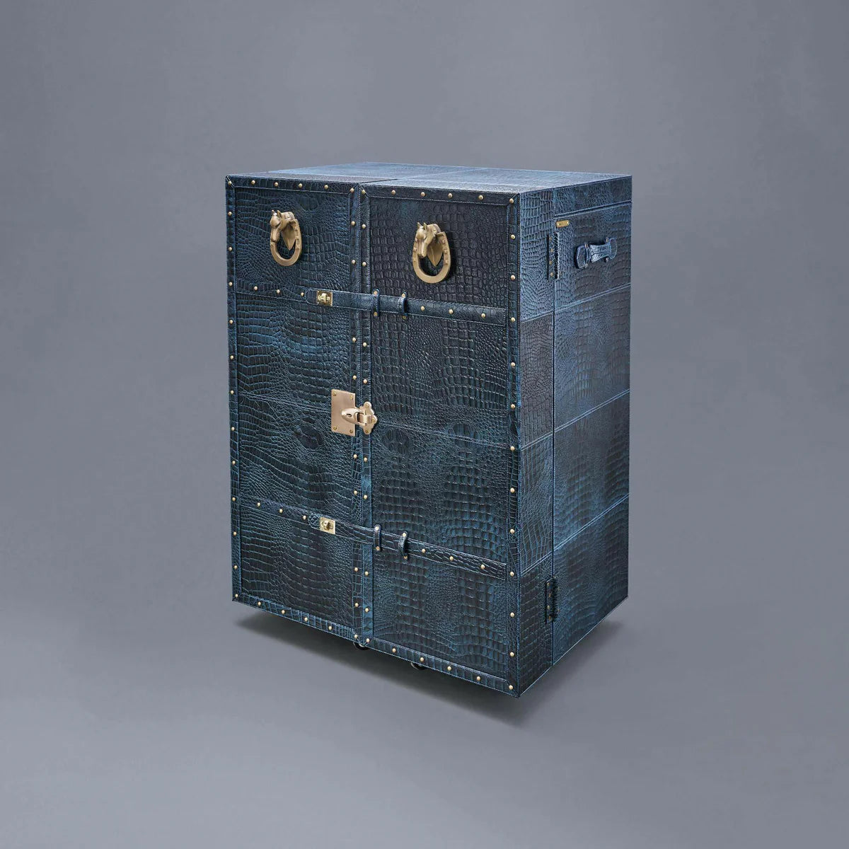 Mandalay Croco Top-Opening Leather Bar in Blue