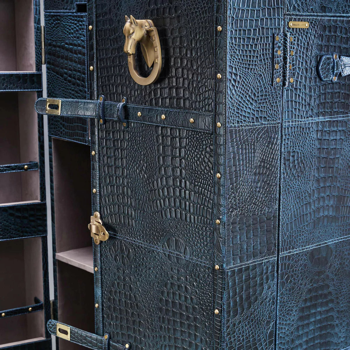 Mandalay Croco Top-Opening Leather Bar in Blue