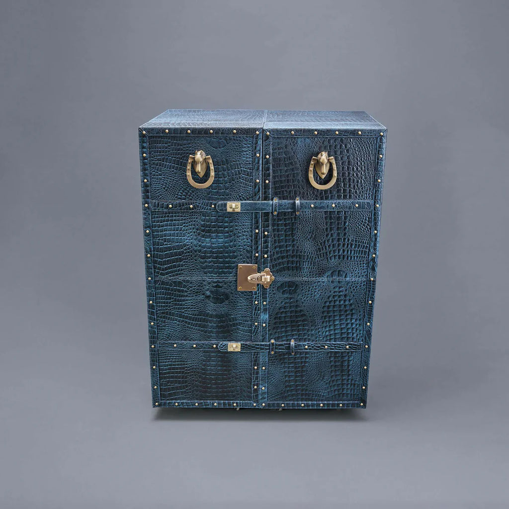 Mandalay Croco Top-Opening Leather Bar in Blue