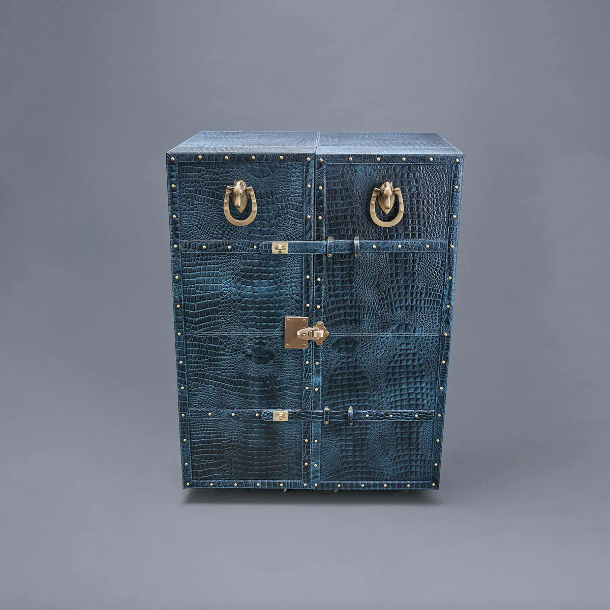 Mandalay Croco Top-Opening Leather Bar in Blue