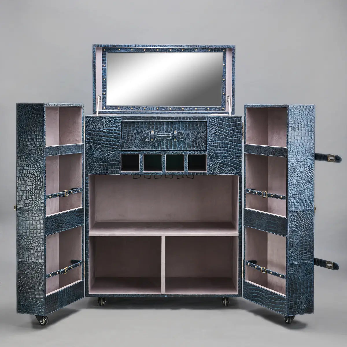 Mandalay Croco Top-Opening Leather Bar in Blue