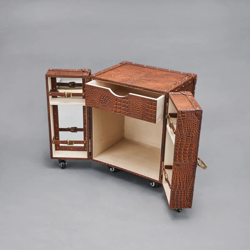 Miami Croco Small Tan Bar Cabinet