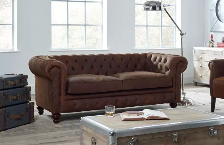 Rich Brown Three Seater Chesterfield Sofa