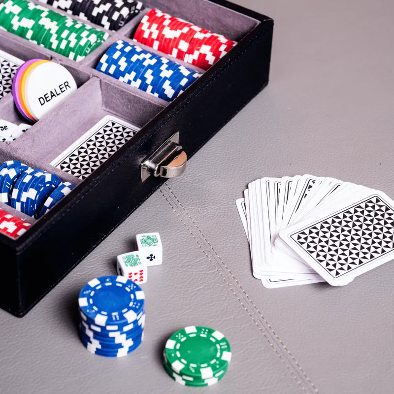 Genuine Leather Poker Box with Cards & 200 Chips