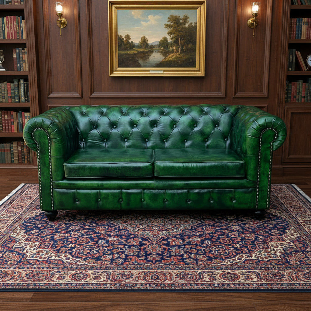 Green Two seater Chesterfield Sofa