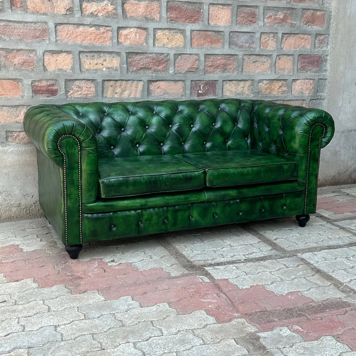 Green Two seater Chesterfield Sofa