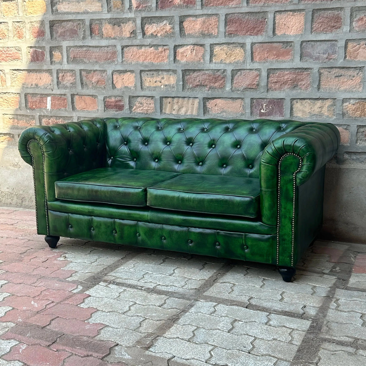 Green Two seater Chesterfield Sofa